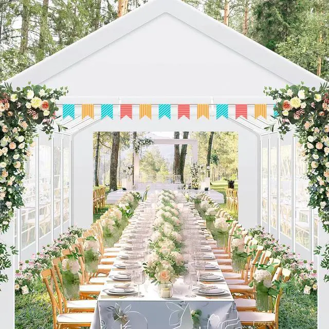 Alt view image 7 of 7 - 10x30 Party Tent Heavy Duty, Large Outdoor Wedding Tents for Parties with 8 Sidewalls & Built-in Sandbags,Waterproof Event Canopy Gazebo Commercial Tent for Carport,Patio,Windproof White