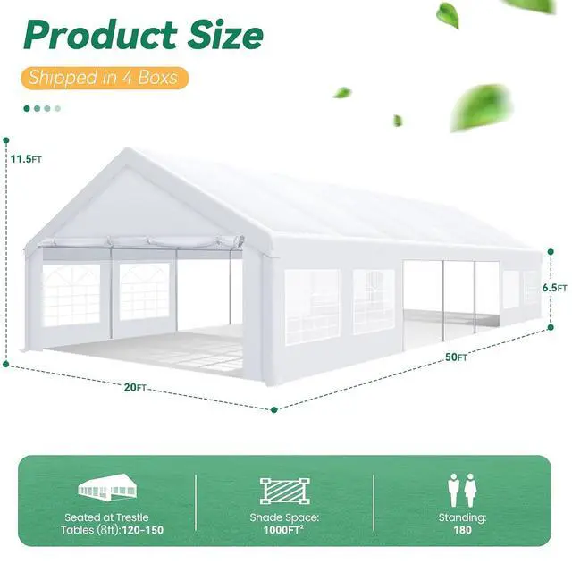Alt view image 2 of 7 - 20x50 Party Tent Heavy Duty, Large Outdoor Event Shelter Tents for Parties with 14 Sidewalls & Built-in Sandbags,Waterproof Wedding Canopy Gazebo Commercial Tent for Carport,Patio,White