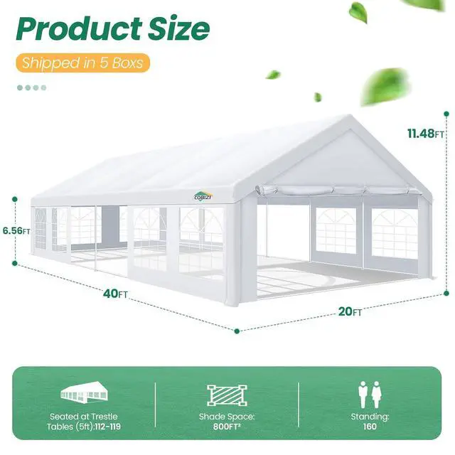 Alt view image 2 of 7 - 20x40 FT Party Tent Heavy Duty, Large Outdoor Event Shelter Tents for Parties with 12 Sidewalls & Built-in Sandbags,Waterproof Wedding Canopy Tent Gazebo Commercial Tent for Carport,Patio,White
