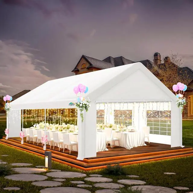Alt view image 7 of 7 - 16x20 FT Party Tent Heavy Duty, Large Outdoor Event Tents for Parties with 6 Sidewalls & Built-in Sandbags,Waterproof Wedding Canopy Gazebo Temporary Shelter,Carport,Patio,Windproof White