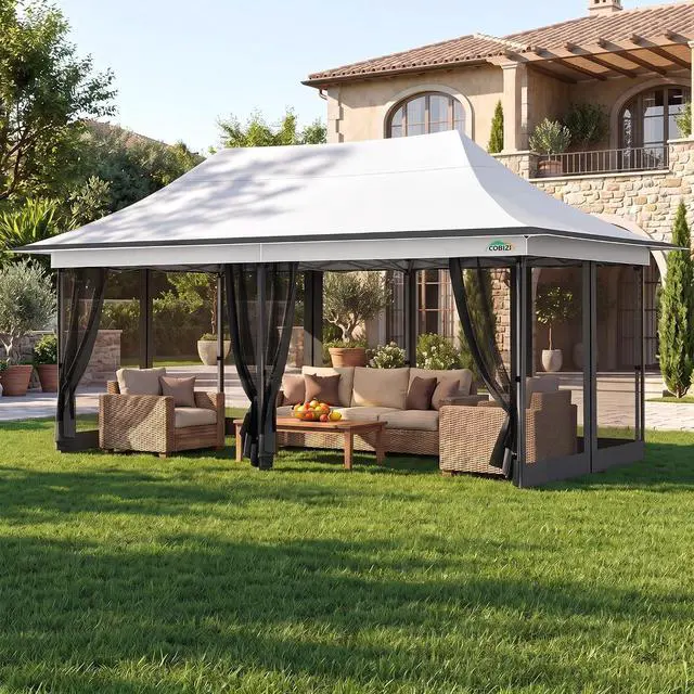 Main image of 12x20 Pop Up Gazebo Canopy with Mosquito Netting,Outdoor Screened Gazebo Shelte for Garden and Backyard,Commercial Party Tent with Mesh Walls,Light Gray