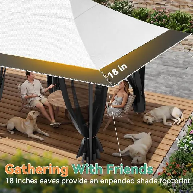 Alt view image 2 of 7 - 12x20 Pop Up Gazebo Canopy with Mosquito Netting,Outdoor Screened Gazebo Shelte for Garden and Backyard,Commercial Party Tent with Mesh Walls,Light Gray