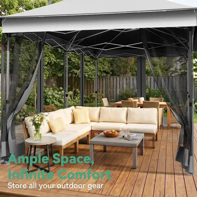 Alt view image 3 of 7 - 12x20 Pop Up Gazebo Canopy with Mosquito Netting,Outdoor Screened Gazebo Shelte for Garden and Backyard,Commercial Party Tent with Mesh Walls,Light Gray