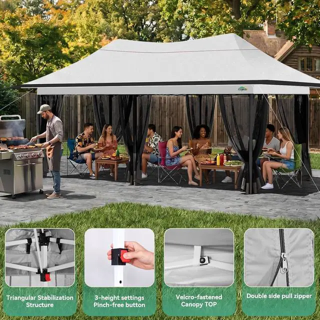 Alt view image 6 of 7 - 12x20 Pop Up Gazebo Canopy with Mosquito Netting,Outdoor Screened Gazebo Shelte for Garden and Backyard,Commercial Party Tent with Mesh Walls,Light Gray