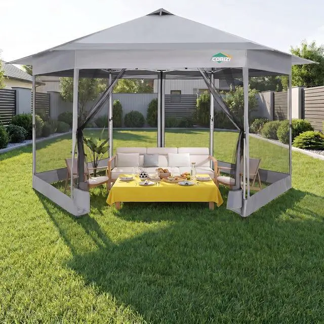 Main image of 16x16 Pop Up Gazebo with Mosquito Netting, Waterproof, Light Gray