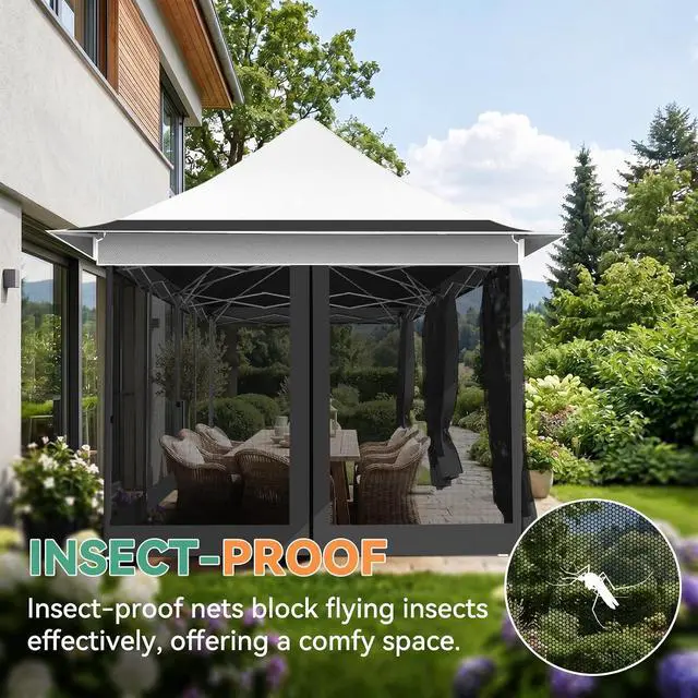 Alt view image 7 of 7 - 12x20 Pop Up Gazebo Canopy with Mosquito Netting,Outdoor Screened Gazebo Shelte for Garden and Backyard,Commercial Party Tent with Mesh Walls,Light Gray
