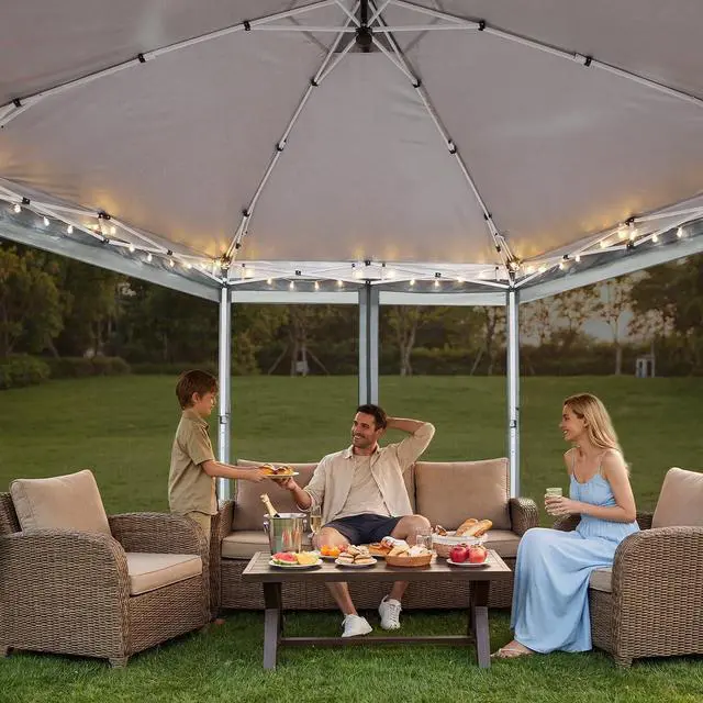 Alt view image 6 of 7 - 16x16 Pop Up Gazebo with Mosquito Netting, Waterproof, Light Gray