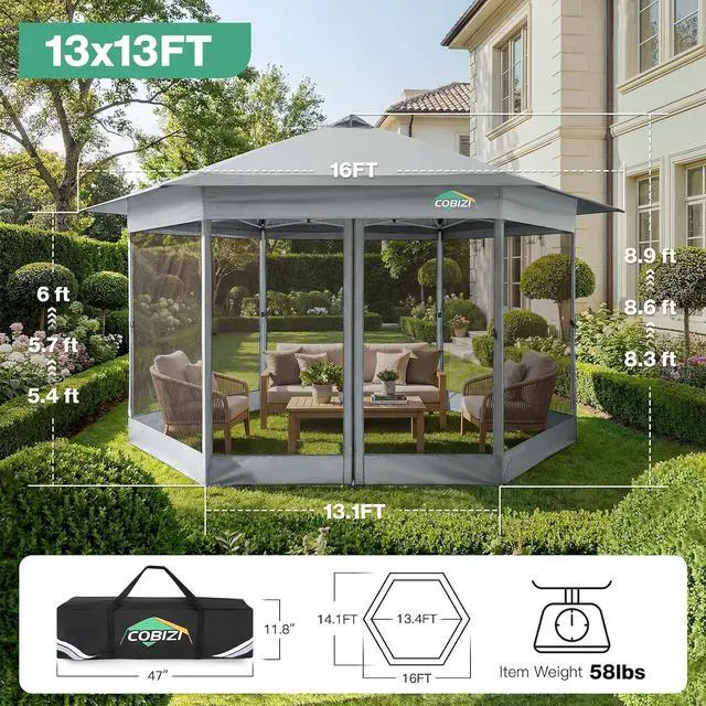 Alt view image 4 of 7 - 13x13 Pop Up Gazebo with Mosquito Netting, Light Gray