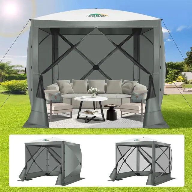Main image of 6x6ft Pop Up Gazebo, Screen Tent with Carry Bag & Stakes, Gray