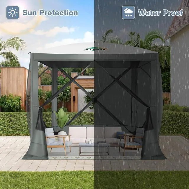 Alt view image 2 of 7 - 6x6ft Pop Up Gazebo, Screen Tent with Carry Bag & Stakes, Gray