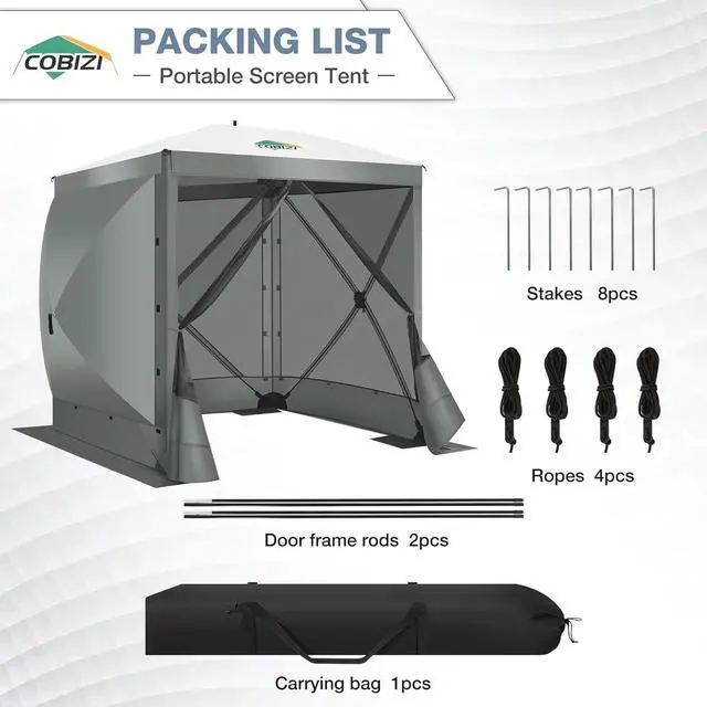 Alt view image 6 of 7 - 6x6ft Pop Up Gazebo, Screen Tent with Carry Bag & Stakes, Gray