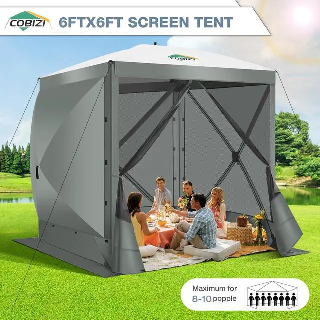 Alt view image 7 of 7 - 6x6ft Pop Up Gazebo, Screen Tent with Carry Bag & Stakes, Gray