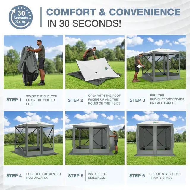 Alt view image 3 of 7 - 6x6ft Pop Up Gazebo, Screen Tent with Carry Bag & Stakes, Gray