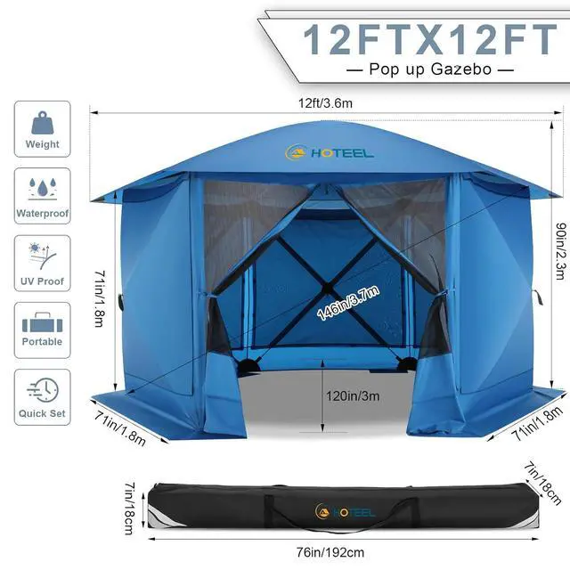 Alt view image 3 of 7 - 12x12 Pop Up Gazebo on Clearance for Stargazing with Sidewalls, Blue