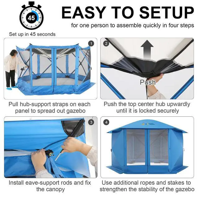 Alt view image 5 of 7 - 12x12 Pop Up Gazebo on Clearance for Stargazing with Sidewalls, Blue