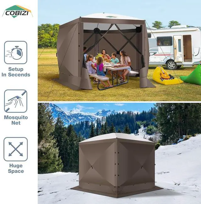 Alt view image 5 of 7 - 10x10 Pop Up Gazebo, Screen Tent with Carry Bag & Stakes, Brown