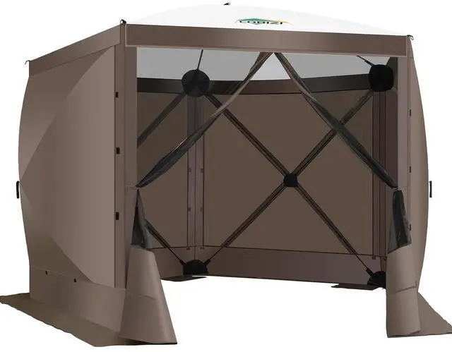 Alt view image 2 of 7 - 10x10 Pop Up Gazebo, Screen Tent with Carry Bag & Stakes, Brown