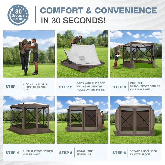 Alt view image 3 of 7 - 10x10 Pop Up Gazebo, Screen Tent with Carry Bag & Stakes, Brown