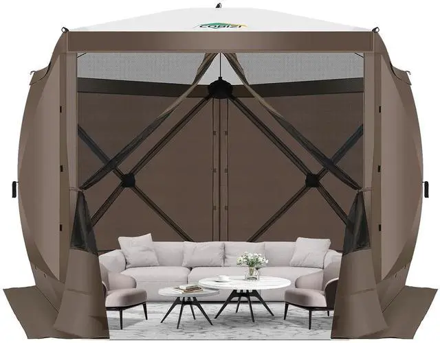 Main image of 10x10 Pop Up Gazebo, Screen Tent with Carry Bag & Stakes, Brown