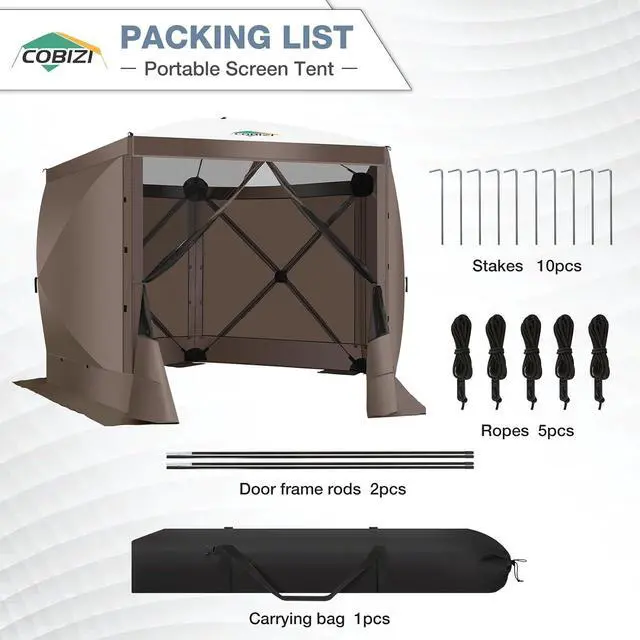 Alt view image 4 of 7 - 10x10 Pop Up Gazebo, Screen Tent with Carry Bag & Stakes, Brown