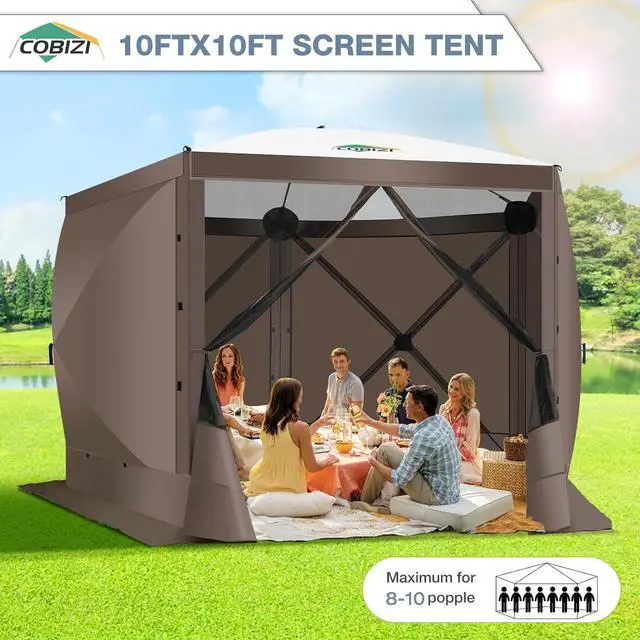 Alt view image 7 of 7 - 10x10 Pop Up Gazebo, Screen Tent with Carry Bag & Stakes, Brown