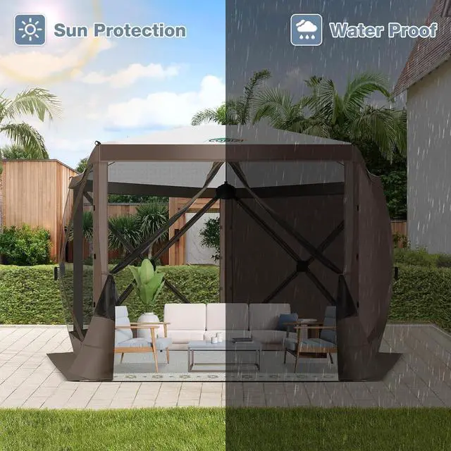 Alt view image 6 of 7 - 10x10 Pop Up Gazebo, Screen Tent with Carry Bag & Stakes, Brown