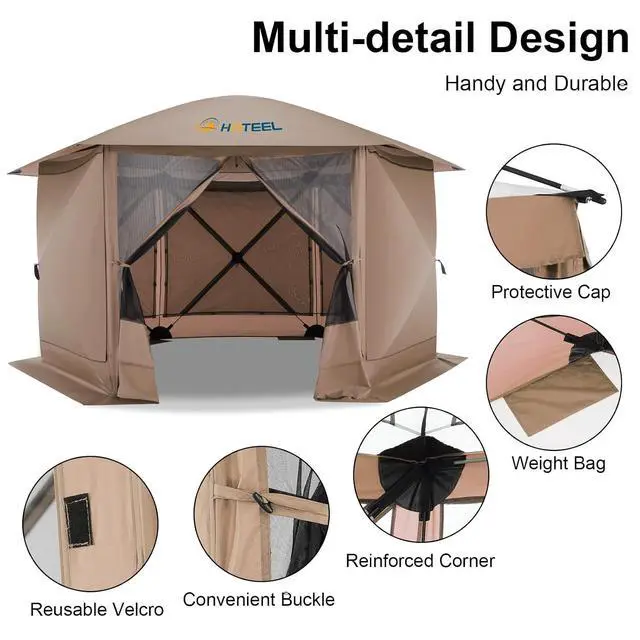 Alt view image 7 of 7 - 12x12 Pop Up Gazebo on Clearance, Stargazing with Sidewalls, Khaki