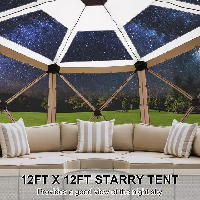 Alt view image 4 of 7 - 12x12 Pop Up Gazebo on Clearance, Stargazing with Sidewalls, Khaki