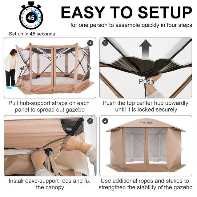 Alt view image 5 of 7 - 12x12 Pop Up Gazebo on Clearance, Stargazing with Sidewalls, Khaki