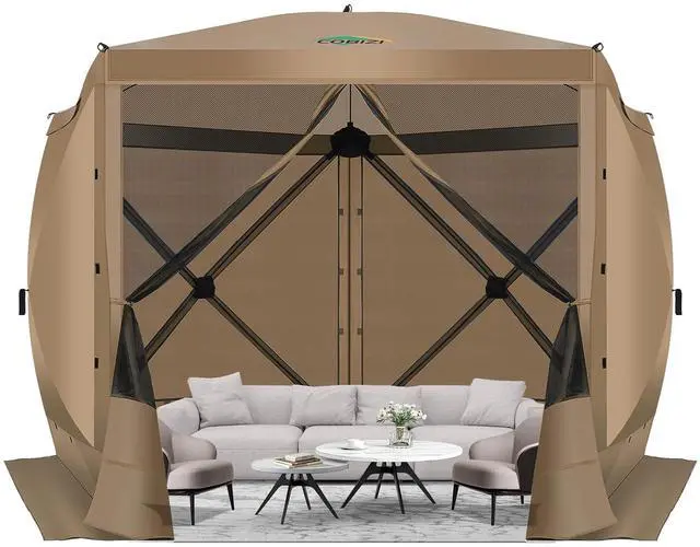 Main image of 10x10 Pop Up Gazebo, Screen Tent with Carry Bag & Stakes, Khaki