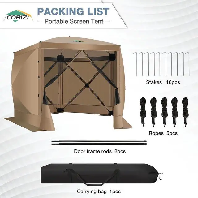 Alt view image 4 of 7 - 10x10 Pop Up Gazebo, Screen Tent with Carry Bag & Stakes, Khaki