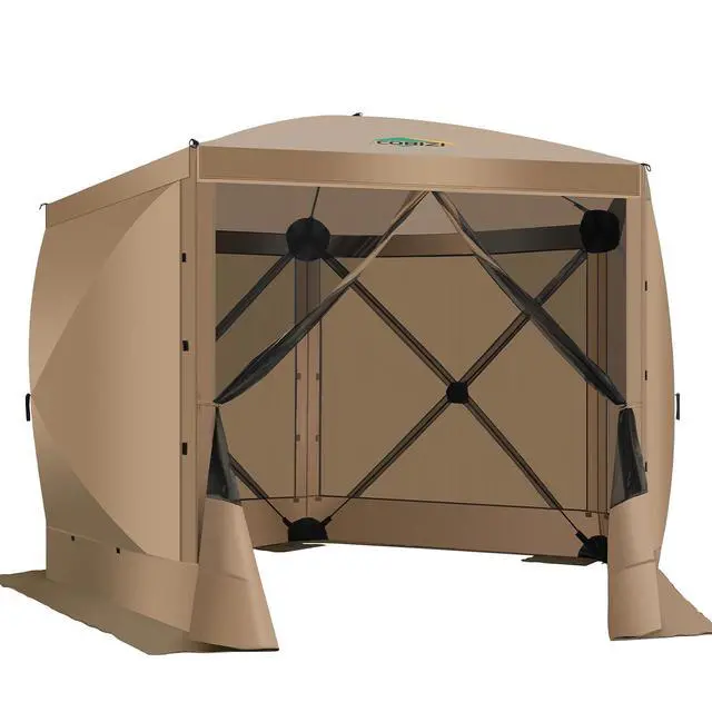 Alt view image 2 of 7 - 10x10 Pop Up Gazebo, Screen Tent with Carry Bag & Stakes, Khaki
