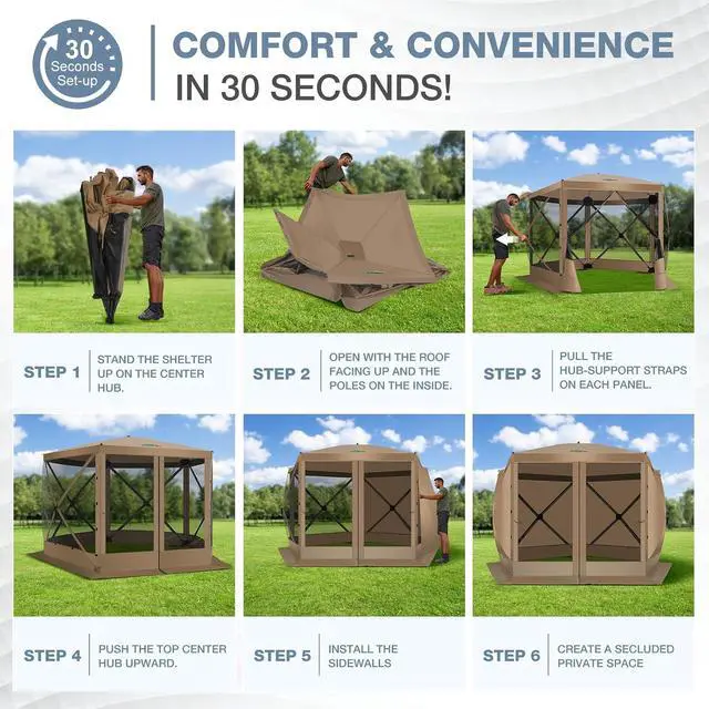 Alt view image 3 of 7 - 10x10 Pop Up Gazebo, Screen Tent with Carry Bag & Stakes, Khaki