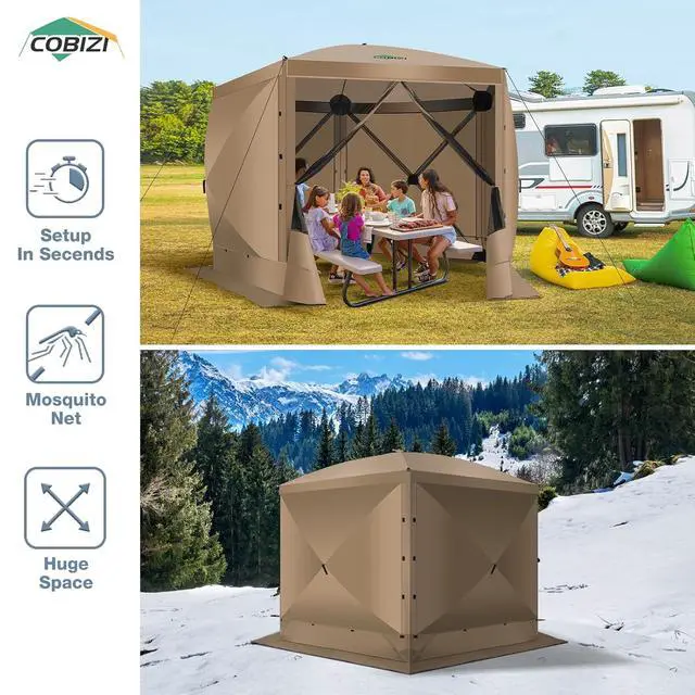 Alt view image 5 of 7 - 10x10 Pop Up Gazebo, Screen Tent with Carry Bag & Stakes, Khaki