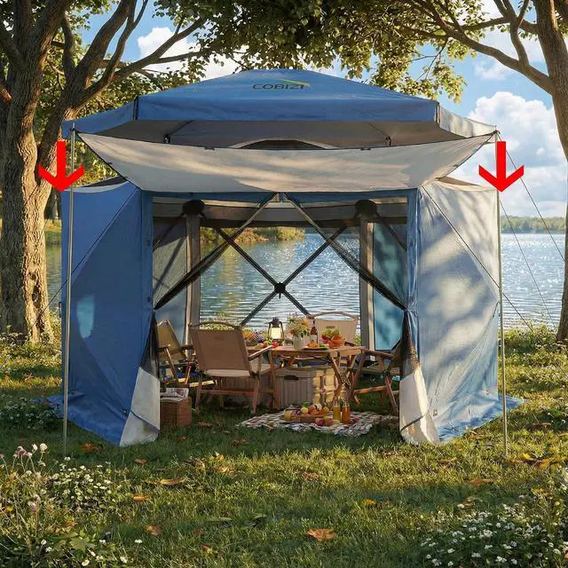 Main image of Pop Up Gazebo Screen Tent Screen House for Camping, 12x12 Screen Room with Mosquito Netting, Hub Tent Instant Screened Canopy with Carrying Bag and Ground Stakes, Blue