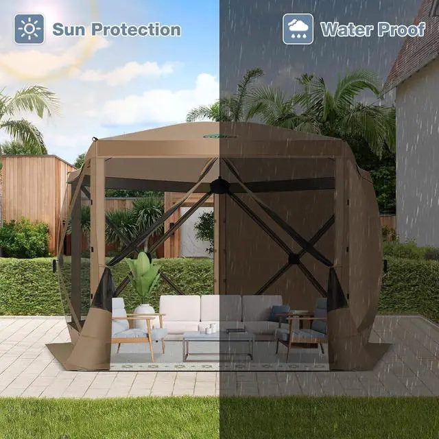 Alt view image 6 of 7 - 10x10 Pop Up Gazebo, Screen Tent with Carry Bag & Stakes, Khaki