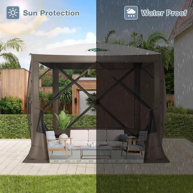 Alt view image 3 of 7 - 6x6 Pop Up Gazebo, Screen Tent with Carry Bag & Ground Stakes, Brown