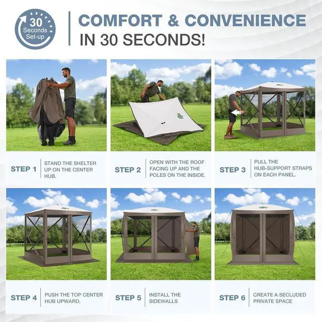 Alt view image 4 of 7 - 6x6 Pop Up Gazebo, Screen Tent with Carry Bag & Ground Stakes, Brown