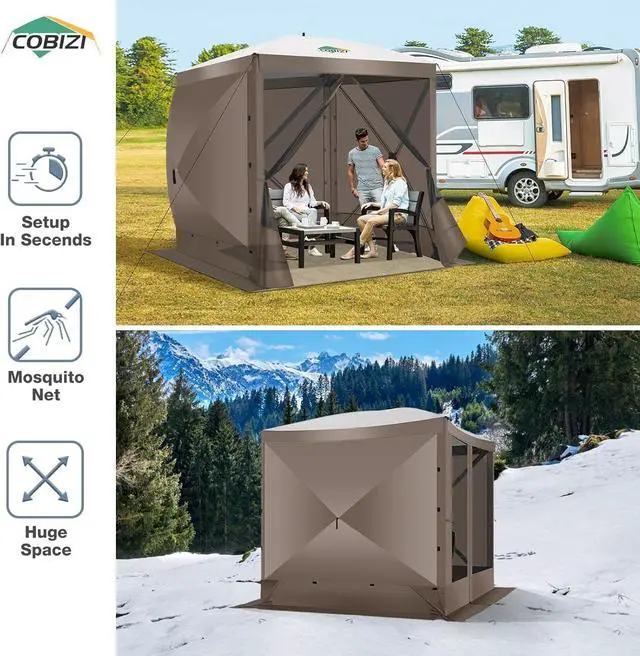 Alt view image 5 of 7 - 6x6 Pop Up Gazebo, Screen Tent with Carry Bag & Ground Stakes, Brown
