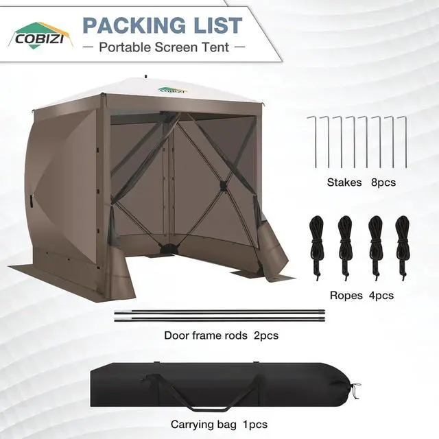 Alt view image 6 of 7 - 6x6 Pop Up Gazebo, Screen Tent with Carry Bag & Ground Stakes, Brown