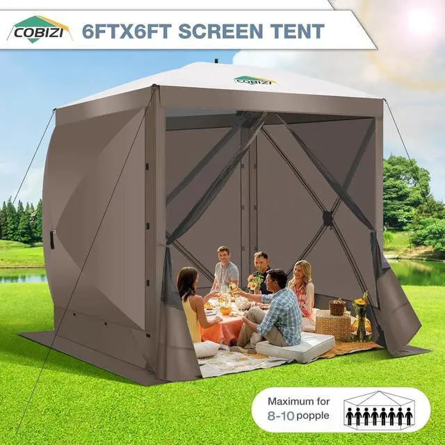 Alt view image 7 of 7 - 6x6 Pop Up Gazebo, Screen Tent with Carry Bag & Ground Stakes, Brown