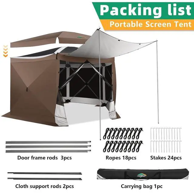 Alt view image 7 of 7 - 12x12FT Pop Up Gazebo Screen Tent Screen House for Camping, Screen Room with Mosquito Netting, Hub Tent Instant Screened Canopy with Carrying Bag and Ground Stakes, Brown(Upgraded)