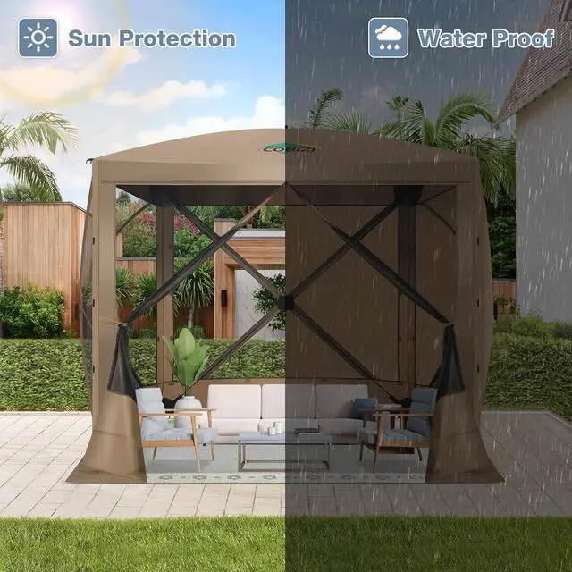 Alt view image 2 of 7 - 6x6 Pop Up Gazebo, Screen Tent with Carry Bag & Ground Stakes, Khaki