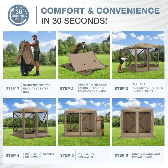 Alt view image 3 of 7 - 6x6 Pop Up Gazebo, Screen Tent with Carry Bag & Ground Stakes, Khaki