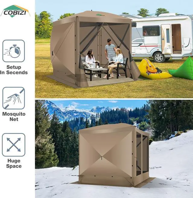 Alt view image 4 of 7 - 6x6 Pop Up Gazebo, Screen Tent with Carry Bag & Ground Stakes, Khaki