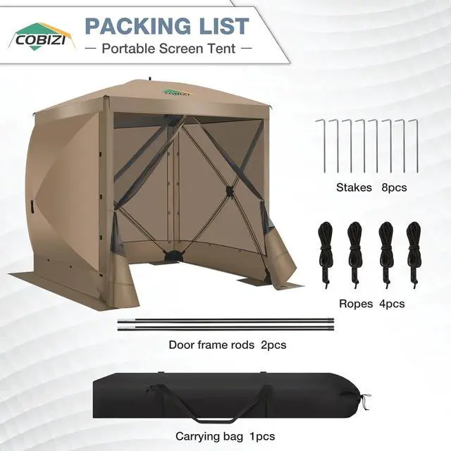 Alt view image 6 of 7 - 6x6 Pop Up Gazebo, Screen Tent with Carry Bag & Ground Stakes, Khaki