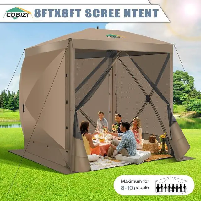 Alt view image 7 of 7 - 6x6 Pop Up Gazebo, Screen Tent with Carry Bag & Ground Stakes, Khaki