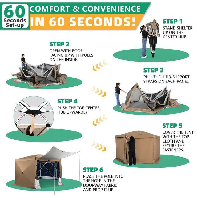 Alt view image 3 of 7 - 12x12FT Pop Up Gazebo Screen Tent Screen House for Camping, Camping Outdoor Screened Gazebo with Sidewalls, Hub Tent Instant Screened Canopy with Carrying Bag and Ground Stakes, Khaki(Upgraded)