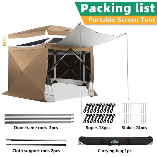 Alt view image 7 of 7 - 12x12FT Pop Up Gazebo Screen Tent Screen House for Camping, Camping Outdoor Screened Gazebo with Sidewalls, Hub Tent Instant Screened Canopy with Carrying Bag and Ground Stakes, Khaki(Upgraded)