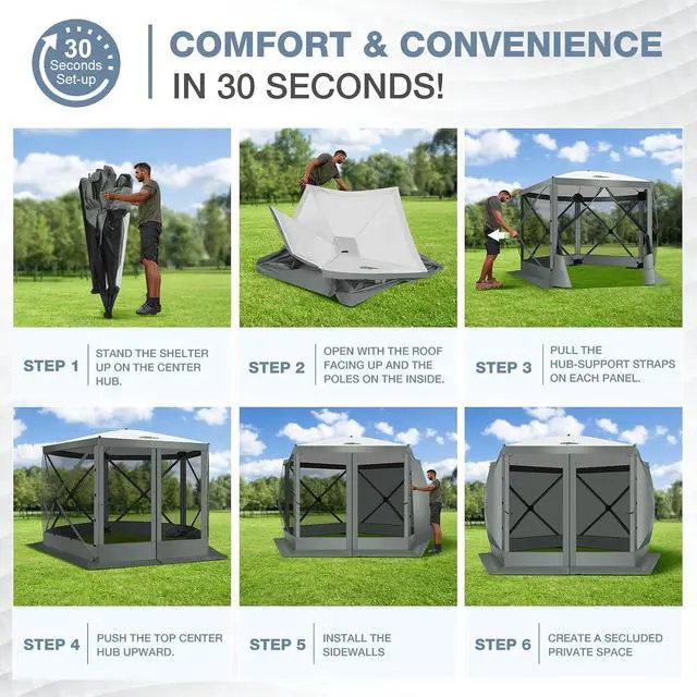 Alt view image 3 of 7 - 10x10 Pop Up Gazebo, Screen Tent with Carry Bag & Stakes, Gray